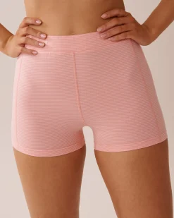 la Vie en Rose Cotton Pajamas|Bottoms>Cotton Biker Style Pajama Shorts Peachy Stripes