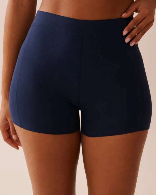 la Vie en Rose Cotton Pajamas|Bottoms>Cotton Biker Style Pajama Shorts Navy Blue