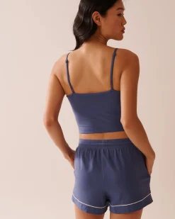 la Vie en Rose Cotton Pajamas|Tops>Cotton Crop Cami with Shelf Bra Indigo Blue