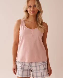 la Vie en Rose Cotton Pajamas|Tops>Cotton Henley Cami Peony Pink