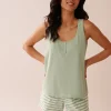 la Vie en Rose Cotton Pajamas|Tops>Cotton Henley Cami Frosty Green