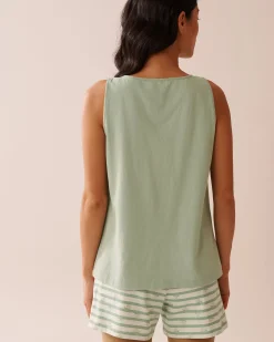 la Vie en Rose Cotton Pajamas|Tops></noscript>Cotton Henley Cami Frosty Green
