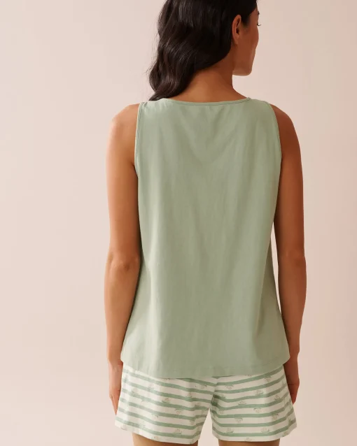 la Vie en Rose Cotton Pajamas|Tops>Cotton Henley Cami Frosty Green