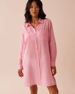 la Vie en Rose Beachwear>Cotton Long Shirt Pink