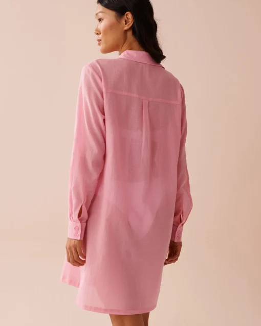 la Vie en Rose Beachwear>Cotton Long Shirt Pink