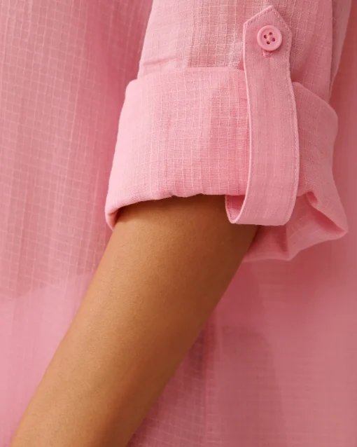 la Vie en Rose Beachwear>Cotton Long Shirt Pink
