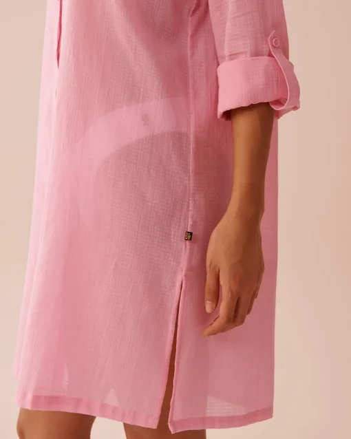 la Vie en Rose Beachwear>Cotton Long Shirt Pink