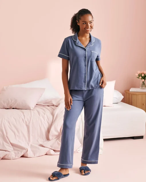 la Vie en Rose Cotton Pajamas|Bottoms>Cotton Pajama Pants Indigo Blue