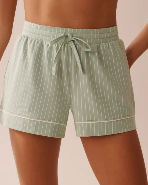 la Vie en Rose Cotton Pajamas|Bottoms>Cotton Pajama Shorts Frosty Green Stripes