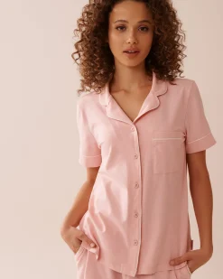 la Vie en Rose Cotton Pajamas|Tops>Cotton Short Sleeve Button-down Shirt Pink & White Polka Dot