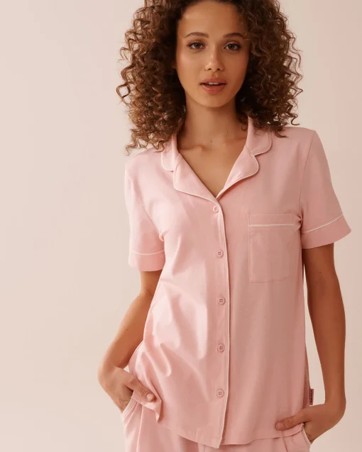 la Vie en Rose Cotton Pajamas|Tops>Cotton Short Sleeve Button-down Shirt Pink & White Polka Dot