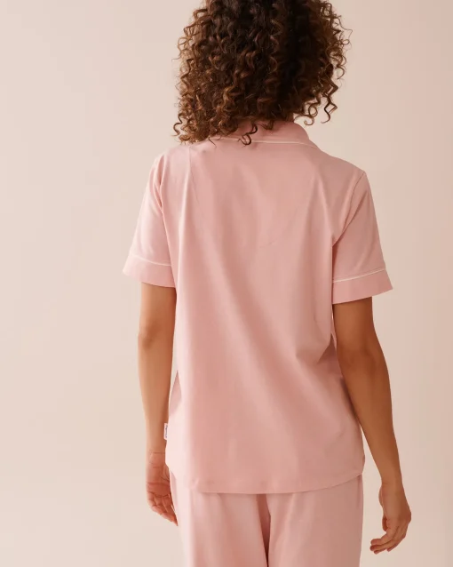 la Vie en Rose Cotton Pajamas|Tops>Cotton Short Sleeve Button-down Shirt Pink & White Polka Dot