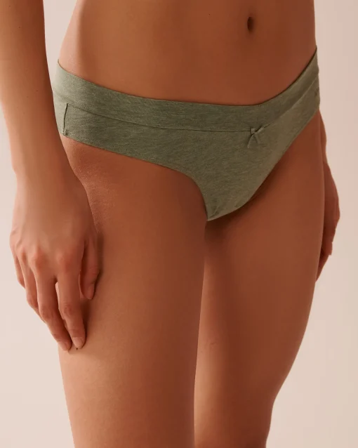 la Vie en Rose Cotton Panties|Thong>Cotton Thong Panty Forest Green