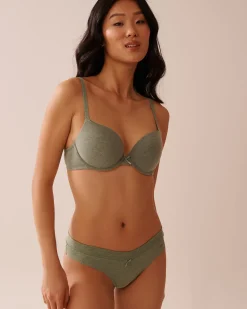 la Vie en Rose Cotton Panties|Thong></noscript>Cotton Thong Panty Forest Green