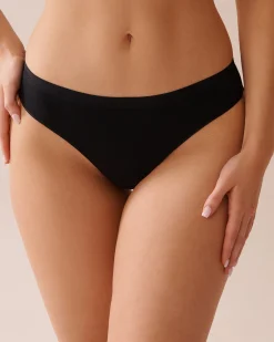 la Vie en Rose Cotton Panties|Thong>Cotton Thong Panty Black