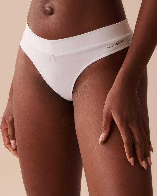 la Vie en Rose Cotton Panties|Thong>Cotton Thong Panty White