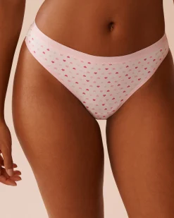 la Vie en Rose Cotton Panties|Thong>Cotton Thong Panty White/Pink Hearts
