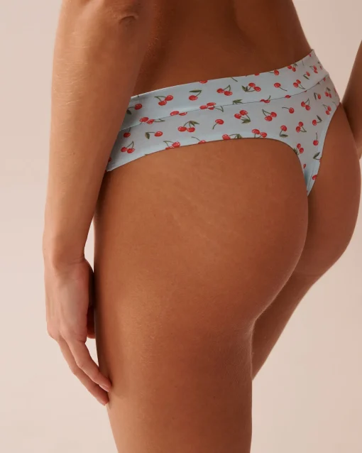la Vie en Rose Cotton Panties|Thong>Cotton Thong Panty Pale Blue/Cherry