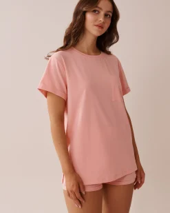 la Vie en Rose Cotton Pajamas|Tops>Cotton T-shirt with Pocket Peachy Pink