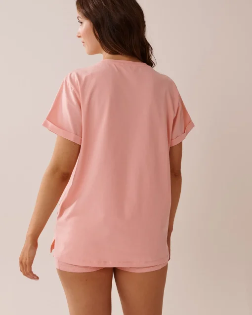 la Vie en Rose Cotton Pajamas|Tops>Cotton T-shirt with Pocket Peachy Pink