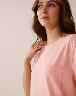 la Vie en Rose Cotton Pajamas|Tops></noscript>Cotton T-shirt with Pocket Peachy Pink