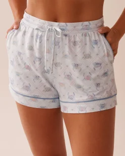 la Vie en Rose The Peachy Dream Collection|Bottoms>Crab Print Super Soft Pajama Shorts Sea Blue/Crab