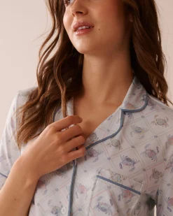 la Vie en Rose The Peachy Dream Collection|Tops></noscript>Crab Print Super Soft Short Sleeve Button-down Shirt Sea Blue/Crab