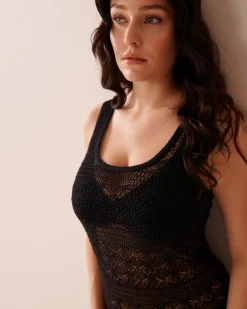 la Vie en Rose Always So Chic|Texture Play></noscript>Crochet Sleeveless Dress Black
