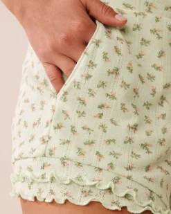 la Vie en Rose Bottoms></noscript>Ditsy Floral Print Lettuce Edge Pointelle Pajama Shorts Small Bouquets