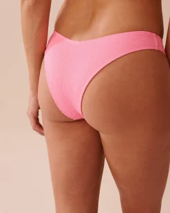 la Vie en Rose Texture Play|Bottoms>Ribbed Thong Bikini Bottom Fizzy Pink