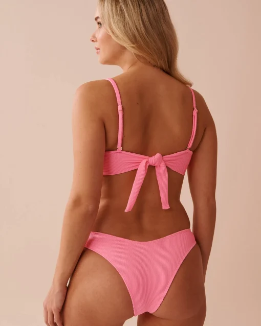 la Vie en Rose Texture Play|Tops>Ribbed U-Wire Bandeau Bikini Top Fizzy Pink