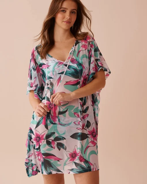 la Vie en Rose Beachwear>Floral Mesh Poncho Beach Blooms