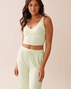 la Vie en Rose The Peachy Dream Collection|Tops>Gingham Print Super Soft Crop Cami Green Gingham