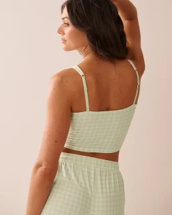 la Vie en Rose The Peachy Dream Collection|Tops>Gingham Print Super Soft Crop Cami Green Gingham