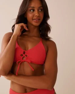 la Vie en Rose Texture Play|Summer Romance></noscript>HIBISCUS Crisscross Detail Ribbed Bralette Bikini Top Hibiscus Red
