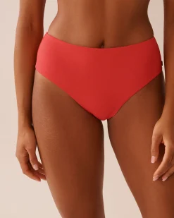 la Vie en Rose Texture Play|Summer Romance>HIBISCUS Ribbed Mid-rise Cheeky Bikini Bottom Hibiscus Red