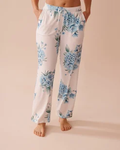 la Vie en Rose The Peachy Dream Collection|Bottoms>Hydrangea Print Super Soft Pajama Pants Blue Hydrangea Garden