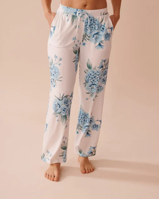 la Vie en Rose The Peachy Dream Collection|Bottoms>Hydrangea Print Super Soft Pajama Pants Blue Hydrangea Garden