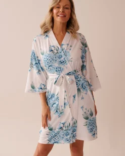 la Vie en Rose The Peachy Dream Collection></noscript>Hydrangea Print Super Soft Kimono Blue Hydrangea Garden