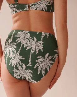 la Vie en Rose Bottoms>Draped Mid Waist Bikini Bottom Khaki Palm