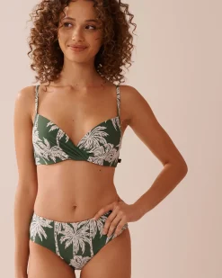la Vie en Rose Tops>Plunge Bikini Top Khaki Palm