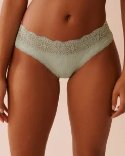 la Vie en Rose Bikini>Lace Trim Ribbed Bikini Panty Frosty Green