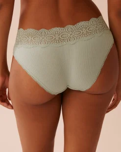 la Vie en Rose Bikini>Lace Trim Ribbed Bikini Panty Frosty Green
