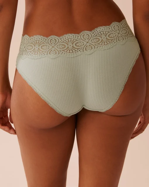 la Vie en Rose Bikini>Lace Trim Ribbed Bikini Panty Frosty Green