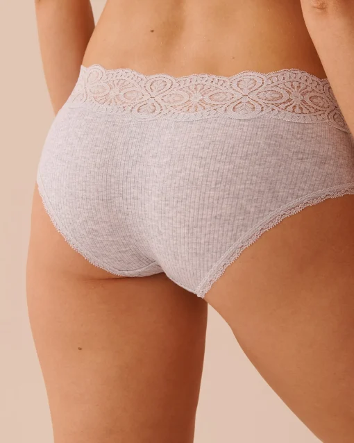 la Vie en Rose Hiphugger>Lace Trim Ribbed Hiphugger Panty Grey