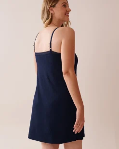 la Vie en Rose Nightshirts>Lace Trim Ribbed Jersey Nightie Navy Blue