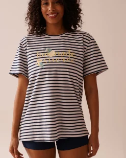 la Vie en Rose Cotton Pajamas|Tops>Lemon Print and Stripes Cotton T-shirt Nautical Stripes
