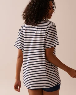 la Vie en Rose Cotton Pajamas|Tops>Lemon Print and Stripes Cotton T-shirt Nautical Stripes