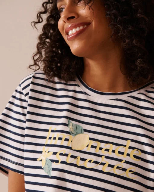 la Vie en Rose Cotton Pajamas|Tops>Lemon Print and Stripes Cotton T-shirt Nautical Stripes