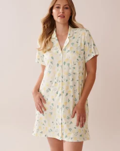 la Vie en Rose The Peachy Dream Collection|Nightshirts></noscript>Lemon Print Super Soft Button-down Sleepshirt White/Lemons